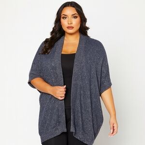 Harlow Plus Size Black Heather Open Front Knit Cardigan | Plus O/S